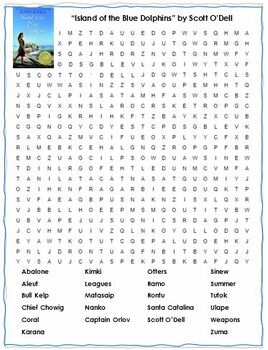 Island of the Blue Dolphins Crossword Puzzle Word Search Combo