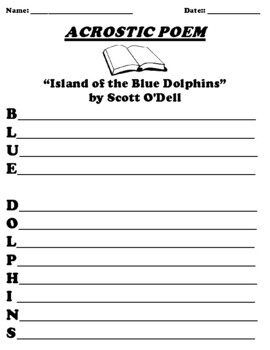 Preview of “Island of the Blue Dolphins” by Scott O'Dell ACROSTIC POEM WORKSHEET