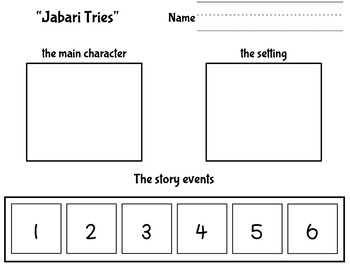 Preview of "Jabari Tries"- main character, setting, story plot practice activity PRINTABLE