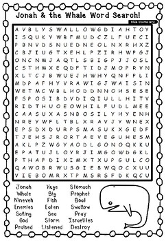 'jonah And The Whale' Bible Characters Word Search By Frizzle Dizzle 