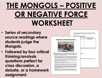 Preview of The Mongols - Positive or Negative Force worksheet