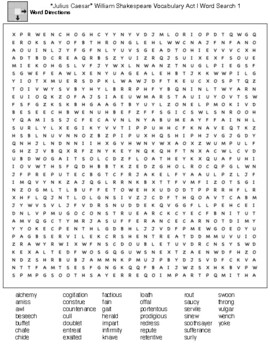 “Julius Caesar” William Shakespeare Vocabulary Act I Word Search