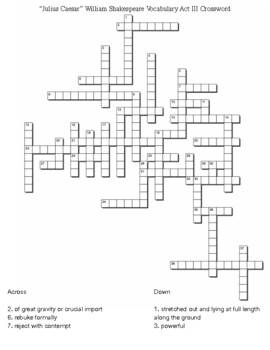 Crossword Shakespeare Worksheets Teaching Resources Tpt