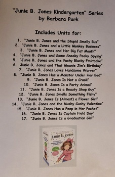 Preview of "Junie B. Jones" Kindergarten Series by Barbara Park Units