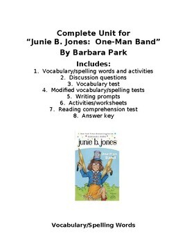 Preview of "Junie B. Jones:  One-Man Band" by Barbara Park Unit