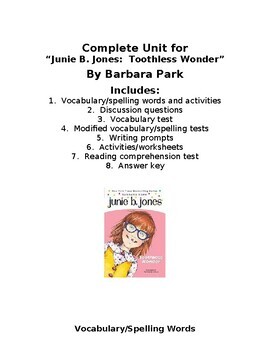 Preview of "Junie B. Jones:  Toothless Wonder" by Barbara Park Unit