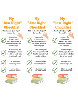 Preview of "Just Right" Book Checklist Bookmark