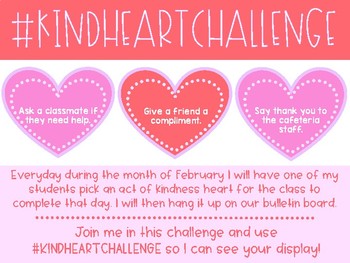 Preview of #KINDHEARTCHALLENGE Random Acts of Kindness Hearts FREEBIE