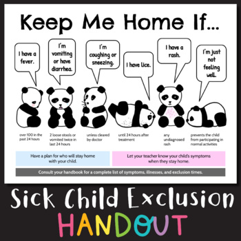 Preview of "Keep Me Home If..." Sick Child/Symptom Exclusion Handout/Poster- Editable