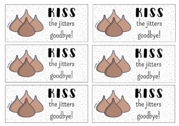 Preview of "Kiss the Jitters Goodbye" Treat Bag Tags | Colorful Testing Party Favors Gift