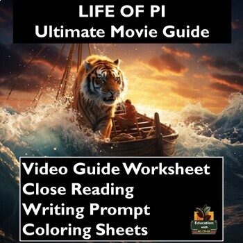 Preview of LIFE OF PI Video Guide: Worksheets, Reading, Coloring, & More!