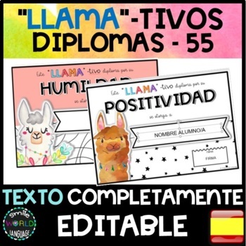 Preview of Certificados EDITABLES Diplomas Español llama originales premios "LLAMA"-tivos