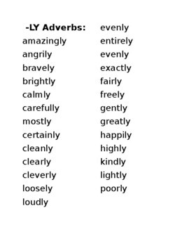 Preview of -LY Adverbs list