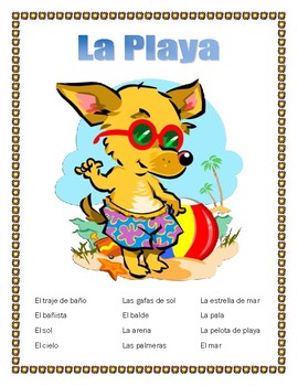 "La Playa" -Summer Vocabulary in Spanish- Review Clothing/Beach Items