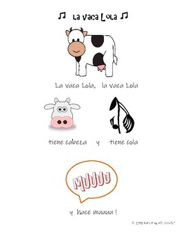 Preview of "La vaca Lola" Spanish song printable