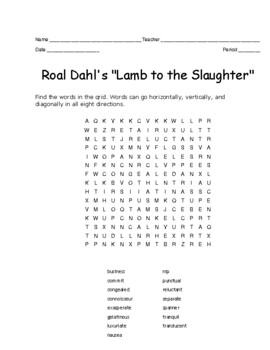Preview of "Lamb to the Slaughter" Roal Dahl Vocabulary Word Search (NO Definitions)