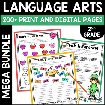 Preview of 2nd Grade ELA No Prep Activities and Worksheets for Reading Grammar Writing