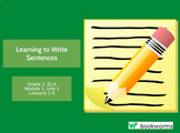 Preview of "Learning to Write Sentences (1 of 5)" Google Slides- Bookworms Supplement