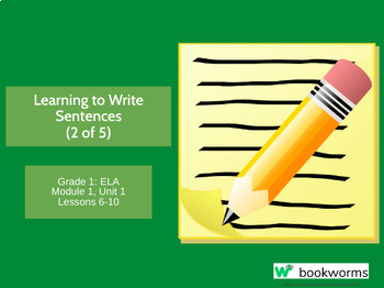Preview of "Learning to Write Sentences (2 of 5)" Google Slides- Bookworms Supplement