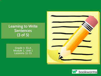 Preview of "Learning to Write Sentences (3 of 5)" Google Slides- Bookworms Supplement