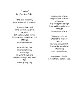 Preview of "Leaves" by Countee Cullen -- STAAR Poetry Questions