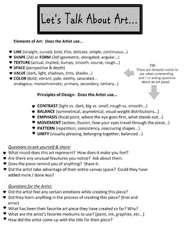 Preview of 'Let's Talk About Art' Art Analysis Handout