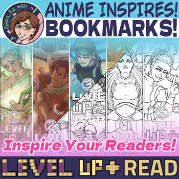 Preview of 'Level Up + Read!' Motivational Anime Art Bookmarks and Coloring Bookmarks!