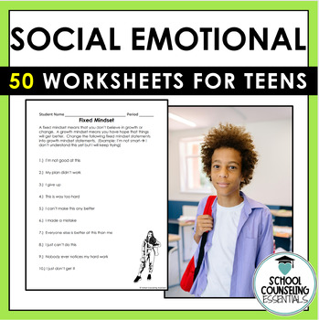 Preview of 50 SEL Social Emotional worksheets - Middle & High School - Google Slides option