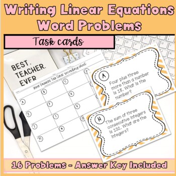 Preview of Solving Linear Equations Word Problems Task Cards