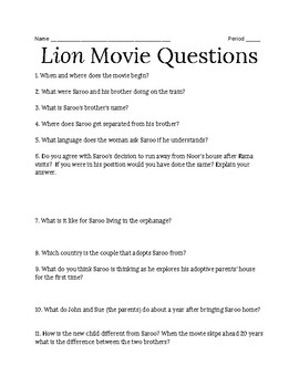 Preview of "Lion" Movie Questions