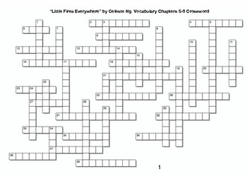 Little Fires Everywhere by Celeste Ng Vocabulary Chapters 5 8 Crossword