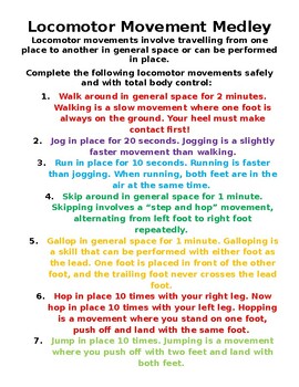 Preview of "Locomotor Movement Medley" Activity Sheet