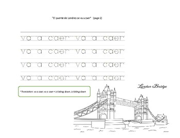 Preview of tracing letters. "London Bridge is falling down" (Spanish). Distance Learning.