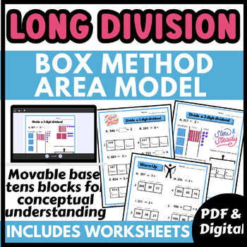 Preview of Long Division Area / Box Model Method Using Base Tens Blocks