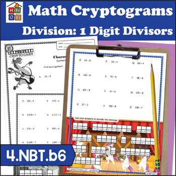 Preview of Long Division with 1-Digit Divisors | Cryptogram Puzzles | 4th Grade Math