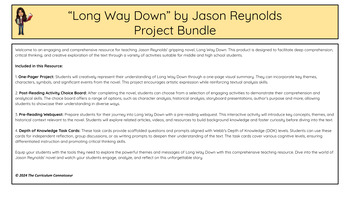 Preview of "Long Way Down" Bundle one-pager/choice board/WebQuest/DOK Task Cards