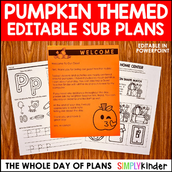 Preview of [Look For Bundle] Pumpkin Themed Editable Emergency Sub Plans, Substitute Plans