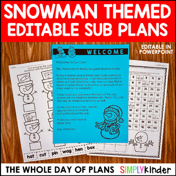 Preview of Snowman No-Prep Activities, Editable Emergency Sub Plans, Snow Day Packet