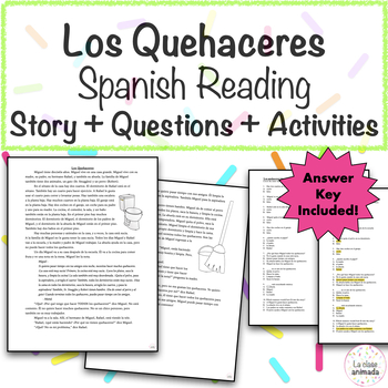 Preview of Basic Spanish Chores House Casa Reading Comprehension | Passage and Questions