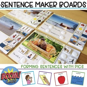 Preview of Sentence Maker Boards: Forming Sentences with Pics + Boom Cards!