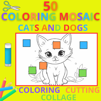 Preview of ✨MEGA PACK - MOSAIC WORKSHOP - 50 COLORING PAGES - CATS &  DOGS - #1✨