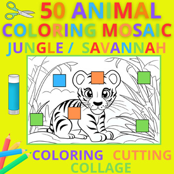 Preview of ✨MEGA PACK - MOSAIC WORKSHOP - 50 COLORING PAGES - WILD ANIMALS - #1✨