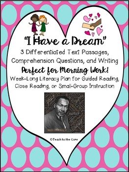 Preview of "MLK, Jr." Literacy Morning Work w/ Text, Comprehension, & Writing