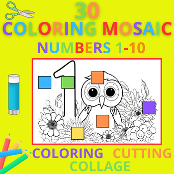 Preview of ✨MOSAIC WORKSHOP - 30 COLORING PAGES - Numbers from 1 to 10 - #1✨