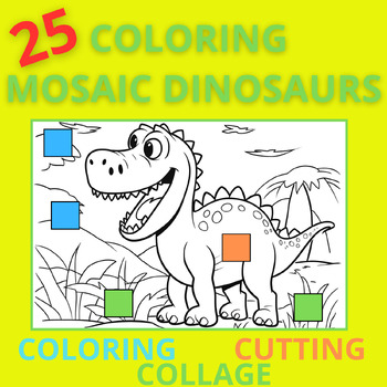Preview of ✨MOSAIC WORKSHOP - DINOSAURS - 25 COLORING PAGES - #1✨