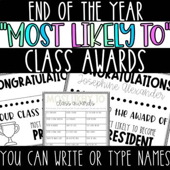 Preview of "MOST LIKELY TO..." Class Awards | 30 OPTIONS | Students Vote OR You Decide