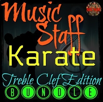 Preview of *MUSIC STAFF KARATE BUNDLE - Treble Clef Edition - ELEMENTARY MUSIC PPT GAME