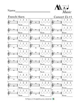 Preview of "Mad Music": French Horn- Concert Eb Scale! Fingering/Note Identification
