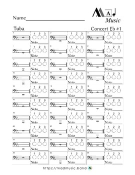 Preview of "Mad Music": Tuba- Concert Eb Scale! Fingering/Note identification for Band