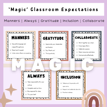 Preview of 'Magic' Classroom Rules & Expectations Editable Poster | Boho Neutral Decor